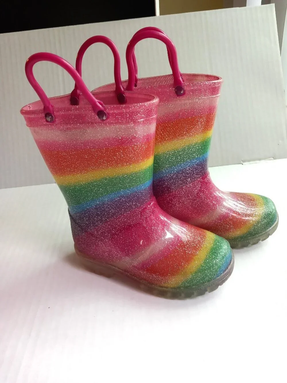 Toddler Size 7 - Rainbow Rain Boots with handles